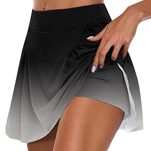 Rock mit Hose Drunter,Tennisrock Damen,Sport Rock mit Shorts Integriert Tennis Rock Frauen Bequem Hosenrock Sommer Minirock Kurz Golfrock Workout Running Rock Mode Farbverlauf Sommerrock Skirt von LOSSLO