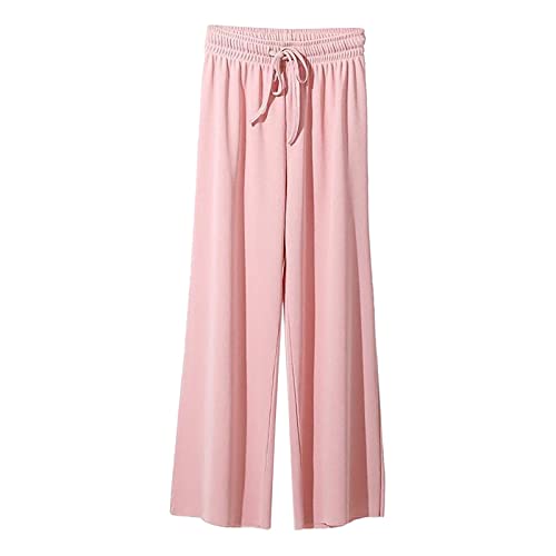 Sommerhose Damen Leicht-Ice Silk Hose Damen Weites Bein- Culottes Hosen Damen Hohe Taille Atmungsaktive Freizeithose aus Eisseide Bequeme Sporthose Einfarbig Loose Strandhose Lang mit Kordelzug von LOSSLO