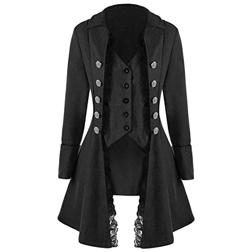 Steampunk Jacke Damen ,Gothic Mantel Damen,Mittelalter Kleidung Retro Vintage Gehrock Frack Jacke Spitzen Punk Mäntel Viktorianischer Trenchcoat Cosplay Uniform Karneval Halloween Kostüm für Frauen von LOSSLO