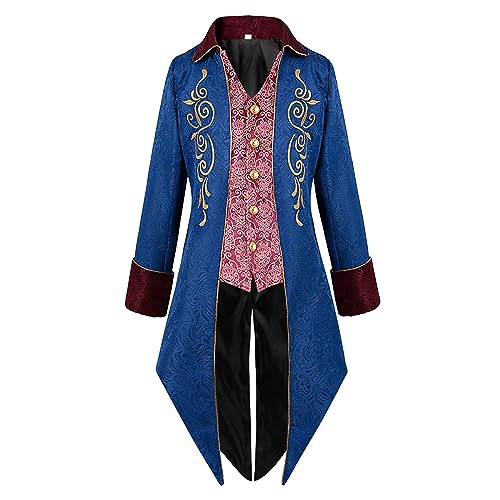 Steampunk Jacke Herren ,Frack Mantel Herren Vintage,Mittelalter Gehrock Patchwork Jacquard Gothic Mäntel Viktorianischen Trenchcoat Punk Smoking Jacke Männer Party Fasching Karneval Halloween Kostüm von LOSSLO