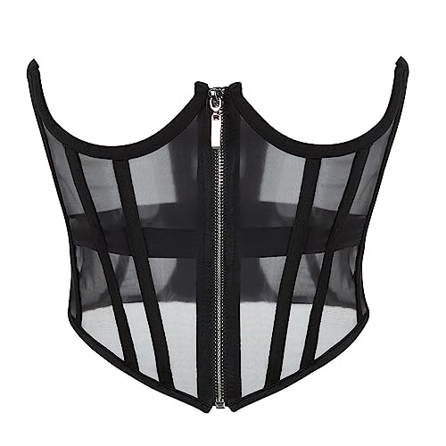 Waist Trainer Damen Korsett,Unterbrust Corset Bauchweg Corsage Top Gothic Mesh Corsett Taillenmieder Body Shaper Taillenformer Lace Up Waist Cincher Atmungsaktiv Training Korsett Schwarz von LOSSLO