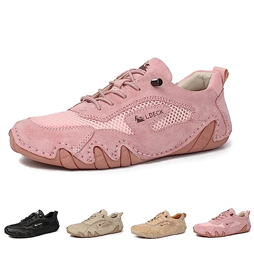 Atmungsaktive Mesh-Trail-Schuhe aus Leder for Damen, wasserdicht, rutschfest, atmungsaktiv, Beck-Schuhe for Damen for Wandern und Spazierengehen, Sommer-Wander-Trail-Schuhe (Color : Rosa, Size : 41 von LOVEWLVNCL