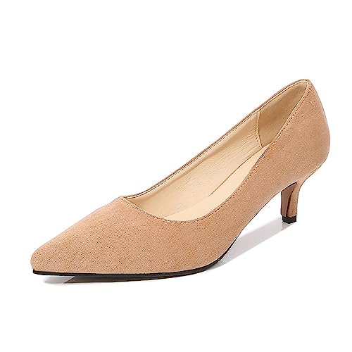 LOYYVE Damen-, spitzer Zeh, solide, flache High Heels, einzelne Business-Schuhe Schuhe Ohne Schnürsenkel Damen (Beige, 44) von LOYYVE