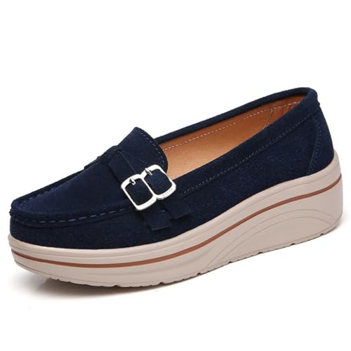 LOYYVE Schuhe Damen Plattform Flache Schuhe für Damen Bootsschuhe Damen-Freizeitschuhe Slip-On-Schuhe Bequeme Freizeitschuhe Slipper Damenschuhe (Blue, 38) von LOYYVE