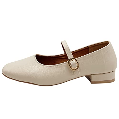 LOYYVE Schuhe Damen Flache Schuhe für Damen Spangenpumps Frauen Freizeitschuhe Bequeme Niedrige Ferse Flacher Mund Schnalle Gürtel Damenschuhe (Beige, 40), WYDE2023vu6zAUxS von LOYYVE