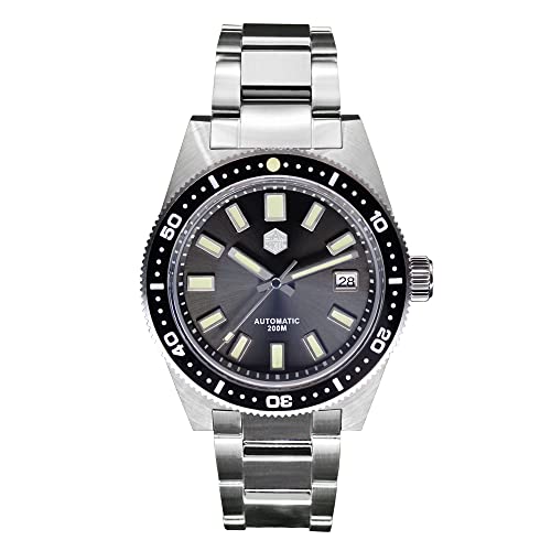 San Martin SN007G 62Mas Diver Mechanische Automatik-Herrenuhren, Edelstahl, NH35, Keramik-Lünette, Saphirglas-Armbanduhren, Stahlarmband, schwarz, Armband von LOve Peace