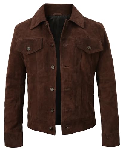 LP-FACON Trucker-Wildlederjacke für Herren, Western-Stil, Cowboy-Lederjacke, Braun/Schwarz, Dunkelbraun, Medium LP-FACON Trucker-Wildlederjacke für Herren, Western-Stil, Cowboy-Lederjacke, Braun/Schwarz, Dunkelbraun, Medium von LP-FACON