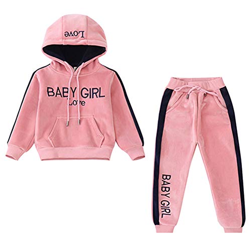 LPATTERN Kinder Mädchen 2tlg Bekleidungsset Zweiteiler Sportanzug Trainingsanzug Jogginganzug Freizeitanzug Outfit-Set(Kapuzenpullover+ Trainingshose), Rosa, 122-128(Label: 130) von LPATTERN