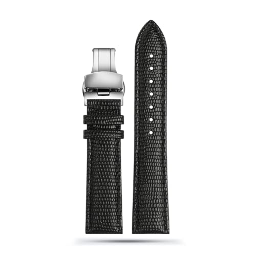 LQXHZ 16mm 18mm 20mm 22mm Schwarz Braun Rot Grade Eidechse Muster Männer Und Frauen Echtes Leder Uhrenarmband (Color : Black silver buckle, Size : 14mm) von LQXHZ