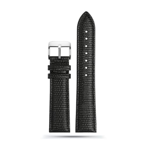 LQXHZ 16mm 18mm 20mm 22mm Schwarz Braun Rot Grade Eidechse Muster Männer Und Frauen Echtes Leder Uhrenarmband (Color : Black silver pin, Size : 22mm) von LQXHZ