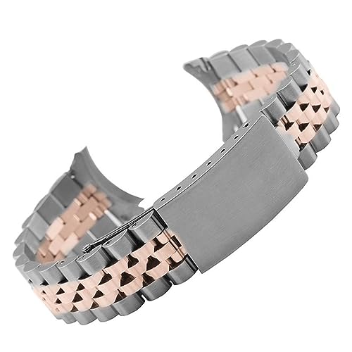 LQXHZ Edelstahlarmband Mit Gebogenem Ende, Kompatibel Mit Rolex-Luxusarmband, Uhrenarmband, Zubehör, Herren, 18 Mm, 19 Mm, 20 Mm, 21 Mm, 22 Mm (Color : Silver rose gold, Size : 20mm) von LQXHZ