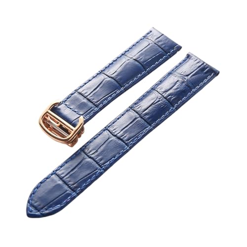 LQXHZ Leder-Uhrenarmband, Erste Schicht, Rindsleder, Kompatibles Tank London-Uhrenarmband, Herren- Und Damenarmband-Zubehör (Color : Blue rose buckle, Size : 15mm) von LQXHZ