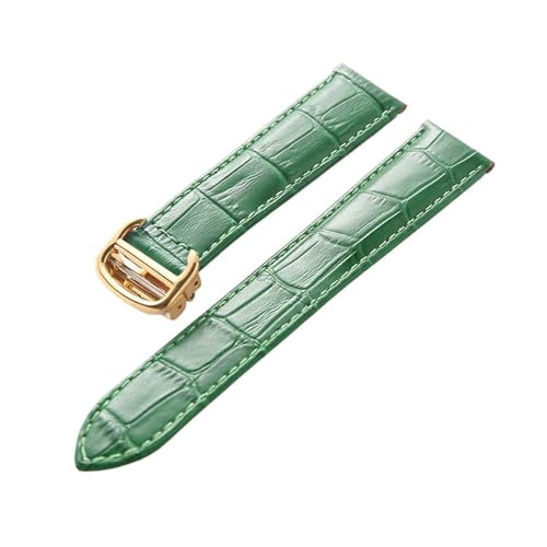 LQXHZ Leder-Uhrenarmband, Erste Schicht, Rindsleder, Kompatibles Tank London-Uhrenarmband, Herren- Und Damenarmband-Zubehör (Color : Green gold buckle, Size : 15mm) von LQXHZ