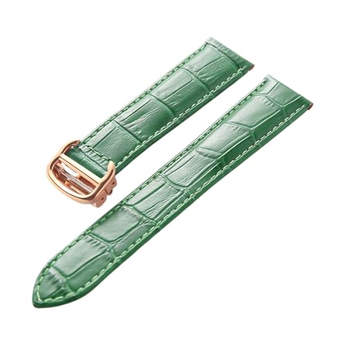 LQXHZ Leder-Uhrenarmband, Erste Schicht, Rindsleder, Kompatibles Tank London-Uhrenarmband, Herren- Und Damenarmband-Zubehör (Color : Green rose buckle, Size : 13mm) von LQXHZ