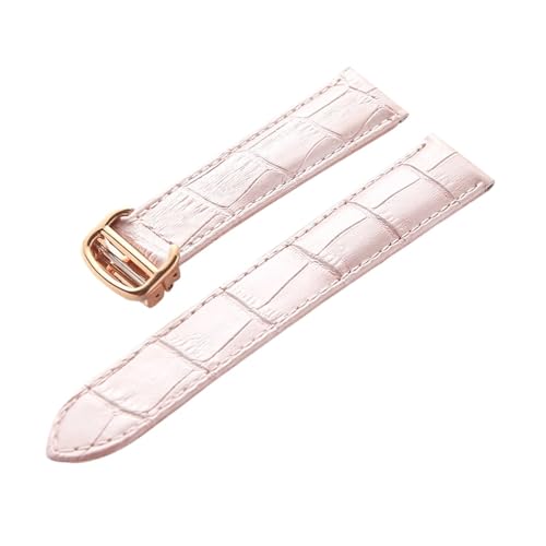 LQXHZ Leder-Uhrenarmband, Erste Schicht, Rindsleder, Kompatibles Tank London-Uhrenarmband, Herren- Und Damenarmband-Zubehör (Color : Pink rose buckle, Size : 15mm) von LQXHZ