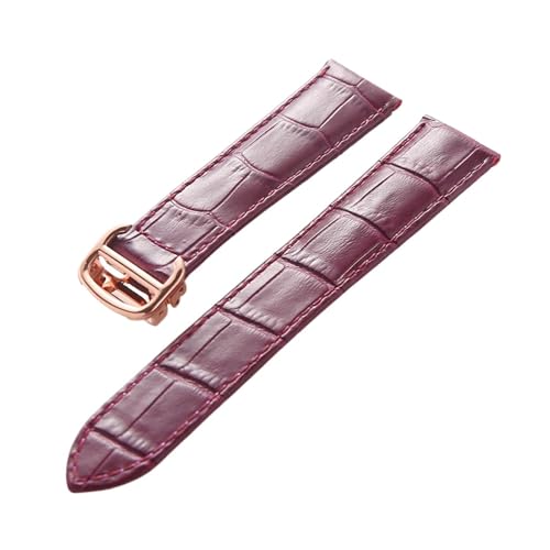 LQXHZ Leder-Uhrenarmband, Erste Schicht, Rindsleder, Kompatibles Tank London-Uhrenarmband, Herren- Und Damenarmband-Zubehör (Color : Purple rose buckle, Size : 19mm) von LQXHZ