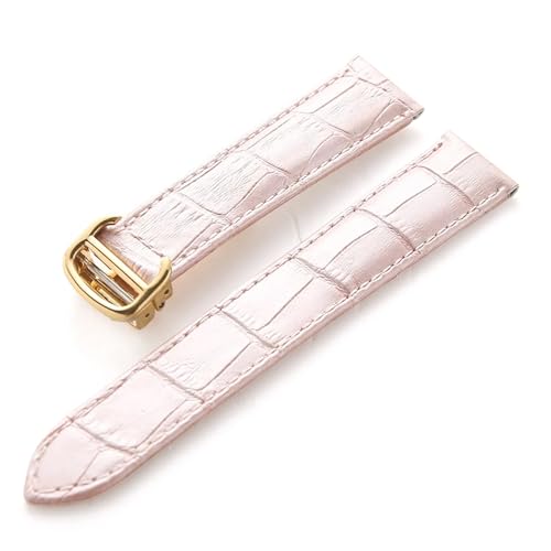 LQXHZ Lederarmband Kompatibel Mit Cartier Tank Solo Armband Rindsleder 22 Mm Herren- Und Damen-Uhrenarmband Mit Faltschließe, Zubehör(Pink gold buckle,15mm) von LQXHZ