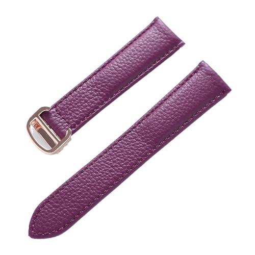 LQXHZ Lederarmband Lychee-Muster, Weiches Leder-Uhrenarmband, Ersatz, Kompatibel Mit Cartier Tank Herren- Und Damenarmband(Color:Purple rose buckle,Size:18mm) von LQXHZ