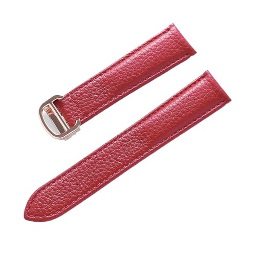 LQXHZ Lederarmband Lychee-Muster, Weiches Leder-Uhrenarmband, Ersatz, Kompatibel Mit Cartier Tank Herren- Und Damenarmband(Color:Red rose buckle,Size:18mm) von LQXHZ