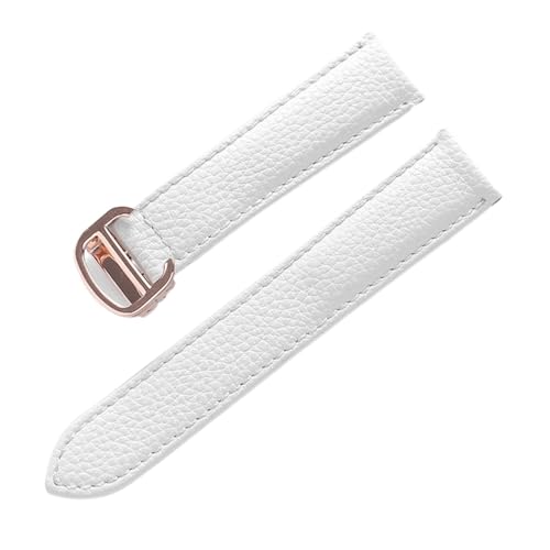 LQXHZ Lederarmband Lychee-Muster, Weiches Leder-Uhrenarmband, Ersatz, Kompatibel Mit Cartier Tank Herren- Und Damenarmband(Color:White rose buckle,Size:14mm) von LQXHZ