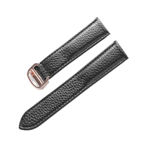 LQXHZ Gürtel Leder Uhrenarmband Litschi Weiches Leder Herrengürtel Damen Armband Kompatibel Mit Cartier Tank London Blue Uhrenzubehör (Color : Black Rose Buckle, Size : 18mm) von LQXHZ