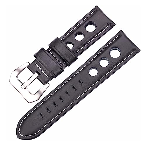 LQXHZ Öl Wachs Rindsleder Uhrenarmbänder 22mm 24mm Dunkelbraun Frauen Männer Mode Echtes Leder Uhr Band Strap Gürtel Mit Pin Schnalle (Color : Black, Size : 22mm) von LQXHZ