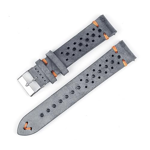 LQXHZ Rindsleder Handgefertigtes Poröses Uhrenarmband Atmungsaktives Ölwachs-Uhrenarmband 18 Mm 20 Mm 22 Mm 24 Mm Herren-Armbanduhr (Color : Gray-orange line, Size : 18mm) von LQXHZ