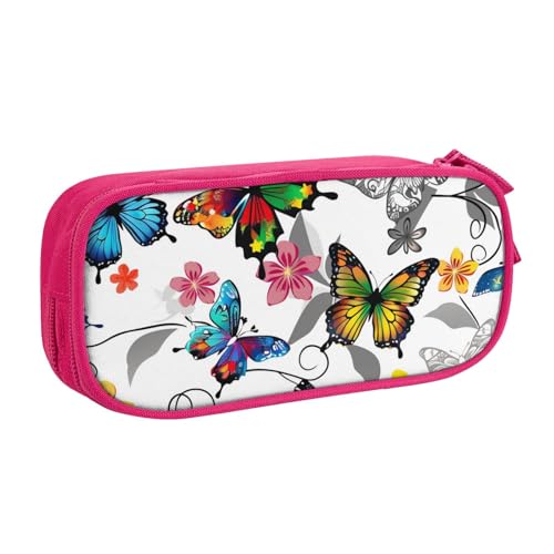 LRHCNZDCP Niedliches Federmäppchen, weißes Blumenmuster, bunte Schmetterlinge, Kunstdruck, Federmäppchen, Federmäppchen, Make-up-Tasche für Reisen, Schule, Büro, Schwarz, rose, Einheitsgröße LRHCNZDCP Niedliches Federmäppchen, weißes Blumenmuster, bunte Schmetterlinge, Kunstdruck, Federmäppchen, Federmäppchen, Make-up-Tasche für Reisen, Schule, Büro, Schwarz, rose, Einheitsgröße von LRHCNZDCP