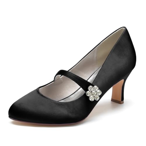 Damen Satin Weiß Brautschuhe Kitten Heel Pumps Mit Riemen Runde Spitze Mary Jane Brautschuhe,Schwarz,41 EU Damen Satin Weiß Brautschuhe Kitten Heel Pumps Mit Riemen Runde Spitze Mary Jane Brautschuhe,Schwarz,41 EU von LRMYMHY
