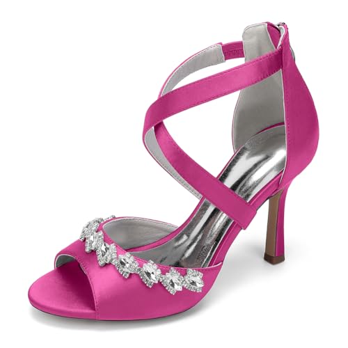 Frauen Sandalen Mit Absatz Peep Toe High Heels Kreuz Riemen Schnalle Fleck Hochzeit Abend Brautkleid Schuhe,Fuchsia,43 EU Frauen Sandalen Mit Absatz Peep Toe High Heels Kreuz Riemen Schnalle Fleck Hochzeit Abend Brautkleid Schuhe,Fuchsia,43 EU von LRMYMHY