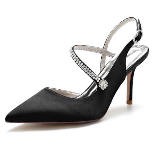 Geschlossene Zehe Knöchelriemen Fersen Frauen Pumps Spitze Zehen Sandalen mit Absatz für Frauen Stiletto Brautkleid Schuhe,Schwarz,43 EU Geschlossene Zehe Knöchelriemen Fersen Frauen Pumps Spitze Zehen Sandalen mit Absatz für Frauen Stiletto Brautkleid Schuhe,Schwarz,43 EU von LRMYMHY