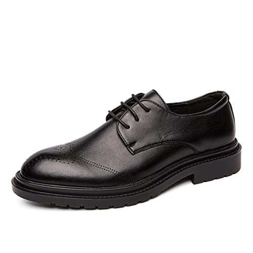 LRUII Formelle Schuhe für Herren, Schnürschuhe, Brogue-Stil, geprägte Flügelspitze, brünierte Zehenpartie, Kunstleder, rutschfeste Gummisohle, Rutschfester Blockabsatz, Party von LRUII