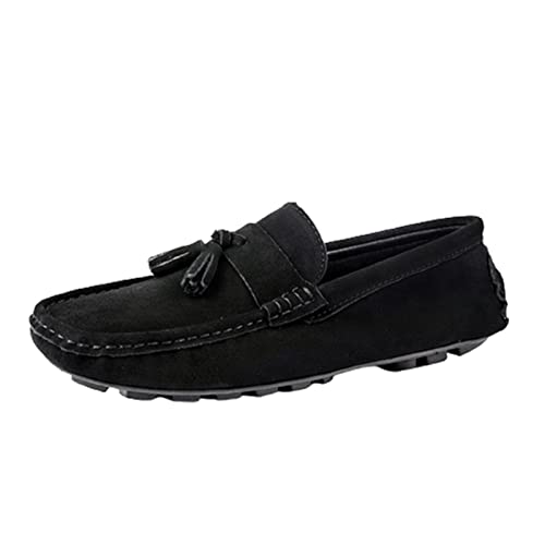 LRUII Loafer-Schuhe, Mokassins für Herren, echtes Leder, Quastennahtdetails, runde Zehenpartie, Wildleder-Vamp, leicht, widerstandsfähig, flexibel, für den Außenbereich von LRUII