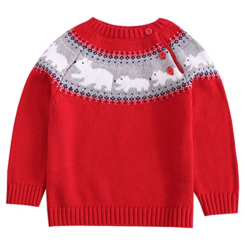 LSERVER Baby Bär Strickpullover Jungen Mädchen Gestrickte Tops Weihnachten Winter Pullover, Rot, 104/110(Herstellergröße: 110) von LSERVER