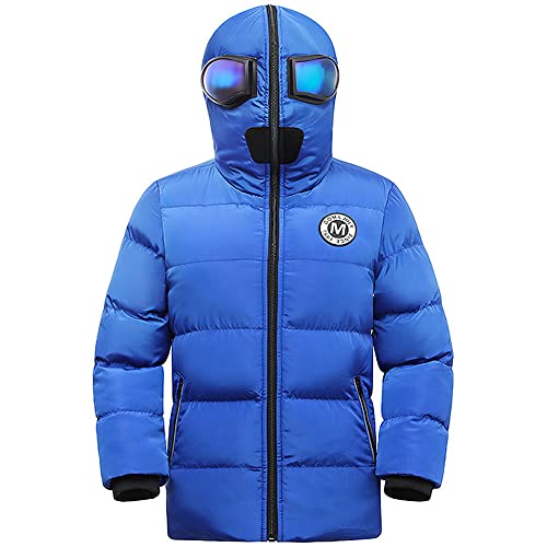 LSHDCER Kinder Daunenjacke Jungen Mit Kapuze mit Brille Winddichter Winterjacke Jungen Wintermantel Warm Steppjacke Baumwolle, Blau, 122-128 von LSHDCER