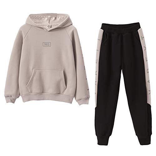 LSHDCER Kinder Jogginganzug Mädchen Sportanzug 2tlg Bekleidungsset Trainingsanzug Outfit-Set Sweatjacke & Sweathose, 122-128, Aprikosenfarbe von LSHDCER