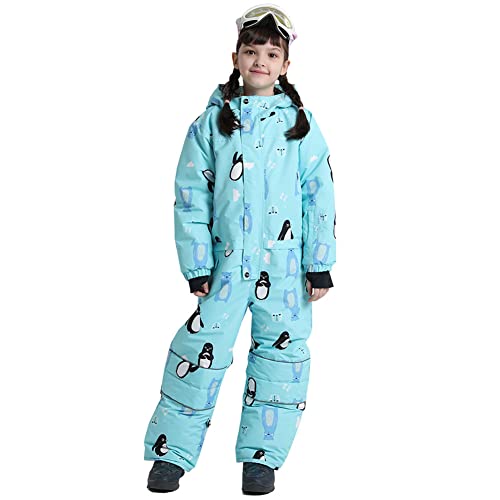 LSHDCER Kinder Skianzug Schneeanzug mit Kapuze Warme Jungen Schneeanzüge Verdicken Mädchen einteiliger Snowsuit Wasserdicht Winddicht, Blau, 122-128 von LSHDCER