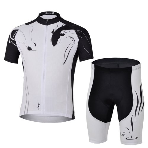 LSHDCER Radtrikot Herren Fahrradtrikot Sport Fahrrad Trikot Atmungsaktive Fahrradhose mit Sitzpolster, Weiß + Schwarz(Kurzarm Set), 2X von LSHDCER