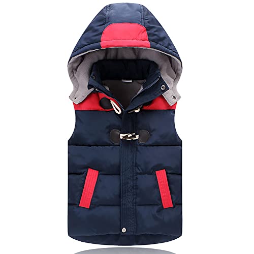 LSHDCER Steppweste Jungen Dicke Weste Mädchen Mit Kapuze Winter Ärmellose Winterjacke Kinder Wintermantel, Dunkelblau, 104-110 von LSHDCER