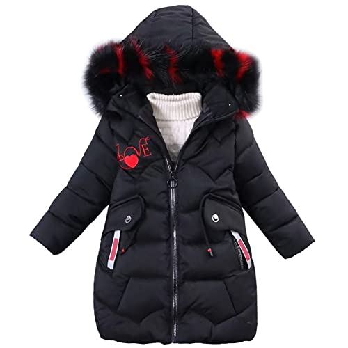 LSHEL Kinder Winterjacke Mädchen mit Abnehmbare Kapuze Kinder Daunenjacke Mädchen Parka, Schwarz, 134/140 von LSHEL