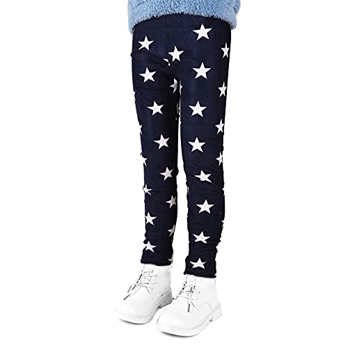 LSHEL Leggins Kinder Mädchen Gefütterte Leggings Herbst Winter Warm Hose Thermohose Thermoleggins, Weiße Sterne, 150/8-9 Jahre von LSHEL