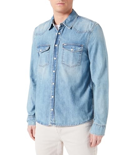 LTB Jeans Herren Jeanshemd Rohan - Baumwolle Hemd Slim Passform Langarm & Button-Down-Kragen - Blau Größe M von LTB Jeans