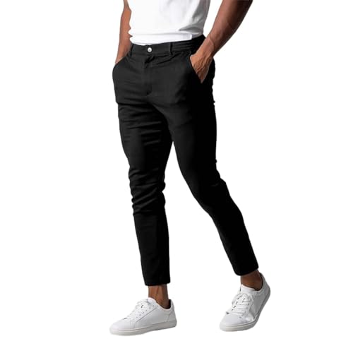 Herren-Kleid, aktiver Bund, Stretchhose, Herren-Freizeithose, atmungsaktiv, hochelastisch, geschäftlich, vielseitige Baumwollhose, schmale Hose mit kleinem Bein Hose Herren Jogginghose (Black, L) von LTWOTEJNG