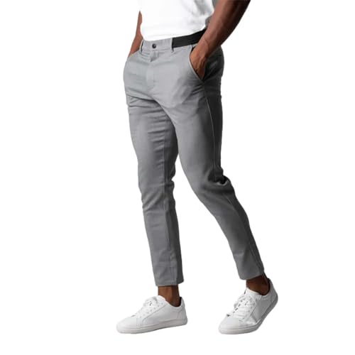 Herren-Kleid, aktiver Bund, Stretchhose, Herren-Freizeithose, atmungsaktiv, hochelastisch, geschäftlich, vielseitige Baumwollhose, schmale Hose mit kleinem Bein Hose Herren Jogginghose (Grey, L) von LTWOTEJNG