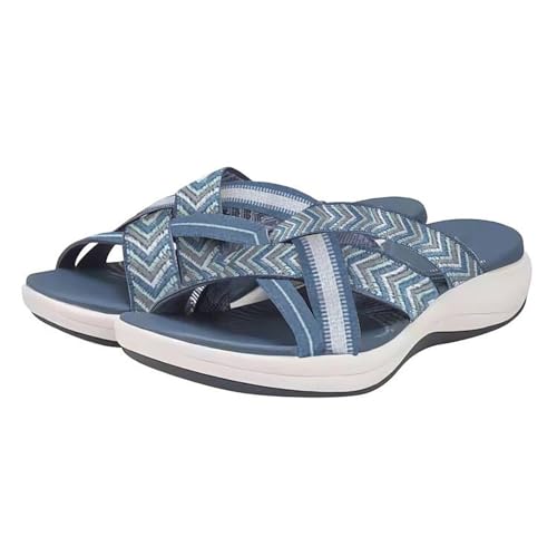 LTWOTEJNG Damen-Hausschuhe für Frühjahr/Sommer, große Größe, Dicke Sohle, Flacher Boden, farbige Riemen, Hausschuhe Schuhe Sommerschuhe Damen (Blue, 35) von LTWOTEJNG