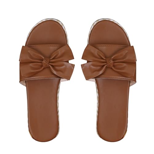 LTWOTEJNG Damen Sommer Dicke Sohle Slope Heel Bow Strandschuhe Sandalen und Hausschuhe Schuhe Weite K Damen (Brown, 37) von LTWOTEJNG