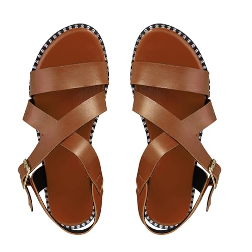 LTWOTEJNG Damen Sommer Sandalen mit flacher Sohle und einem, große Strandschuhe Business Schuhe Damen (Brown, 40) von LTWOTEJNG