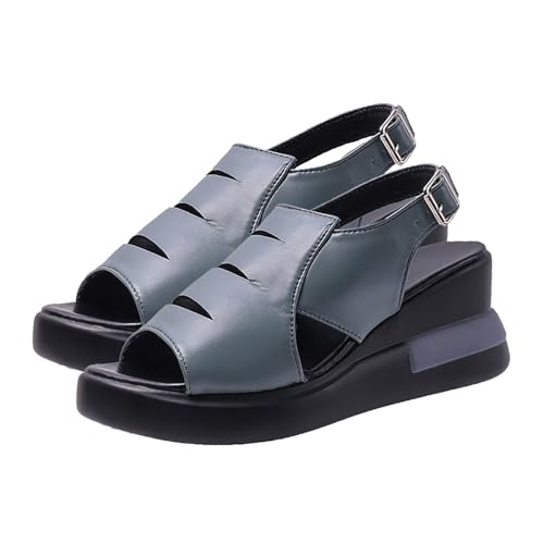 LTWOTEJNG Damen Sommer Sandalen mit großem Absatz und hohen Absätzen, römische Schuhe, Fischmaul, dicke Sohle, Strandschuhe Duplex Schuhe Damen Original (Navy, 38) von LTWOTEJNG