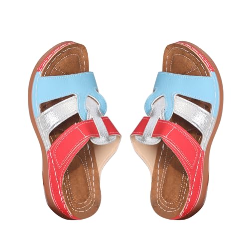 LTWOTEJNG Damen Sommer Sandalen mit schrägem Absatz und großem Fischmaul in Farbgebung Trachten Schuhe Damen Damen Schuhe Sommer Sandalen (Blue, 37) von LTWOTEJNG