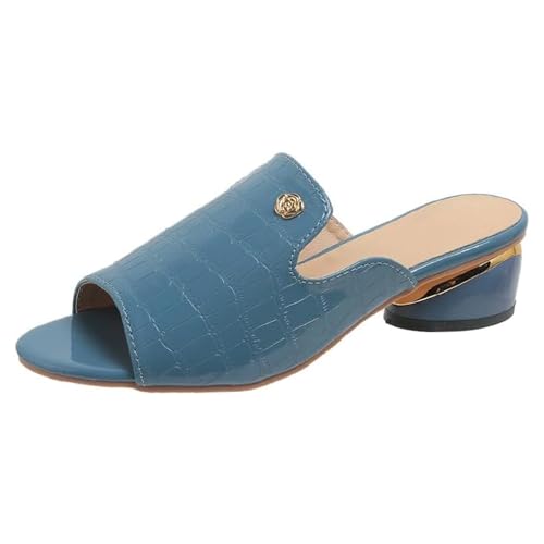 LTWOTEJNG Flache, glänzende, einfarbige PU-Sandalen für den Sommer für Damen zum Partymachen und Einkaufen Schuhe Damen Wasserfest Schuhe Dirndl Damen (Blue, 36) von LTWOTEJNG